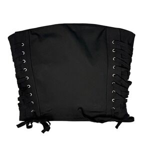 Y2K Self Esteem Tube Top Womens M Black Lace Up Side Corset Style Strapless Goth